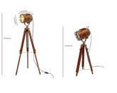 Adjustable cinema style tripod spotlight with copper finish